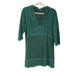 Color Me Cotton Pullover Textured Green Geo Print Cowl Neck Top Stretch Tunic L
